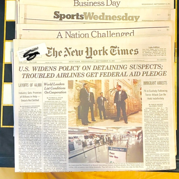 9/19/2001 edition NYT - Picture 1 of 7